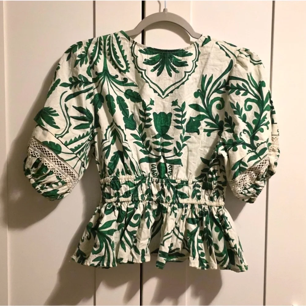 BOTF Green Leaf Print Peplum Women's Top - Picture 2 of 7